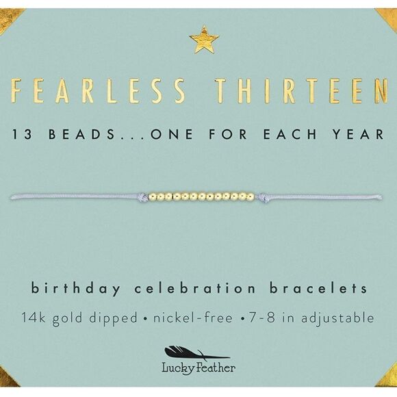 NWT 14k Gold Lucky Feather Fearless Thirteen Birthday Bracelet - Picture 1 of 4